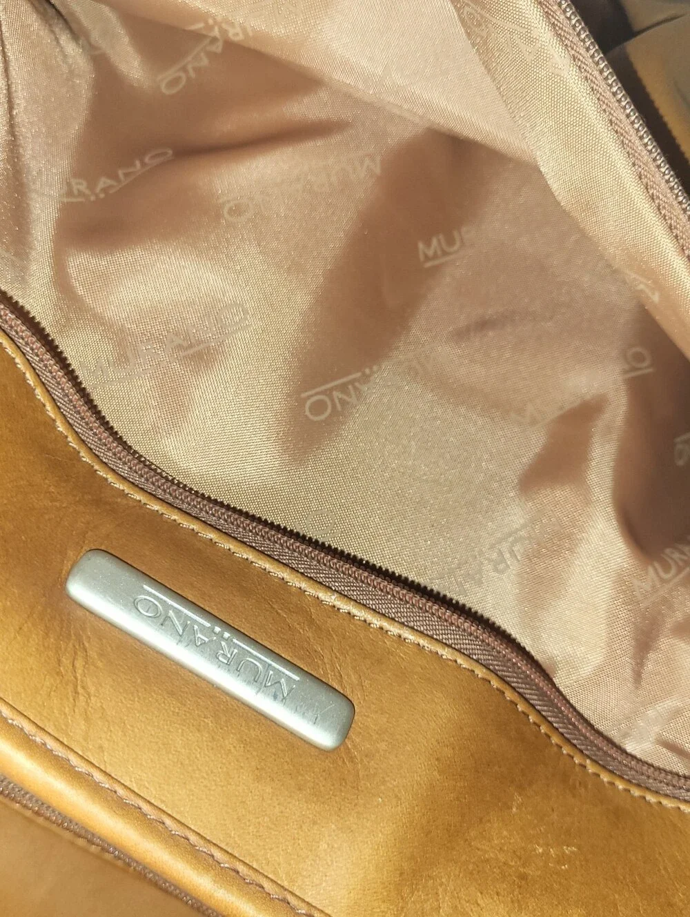 Murano Tan Leather Laptop Briefcase with Front Pockets. Wheeled.